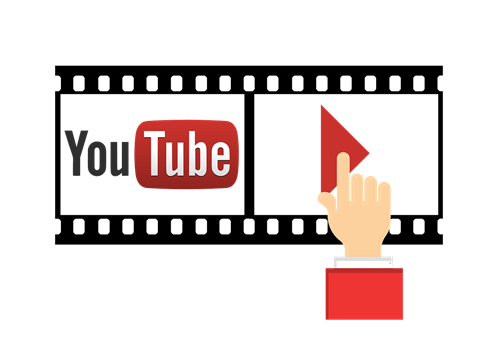 Hand pushing red play button 